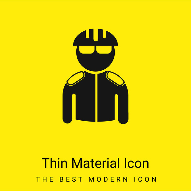 Biciclista com capacete e jaqueta mínima amarelo brilhante ícone material - Vetor, Imagem