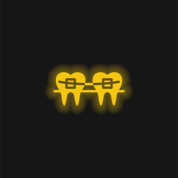 黄色の輝くネオンアイコンをブレース - ベクター画像
