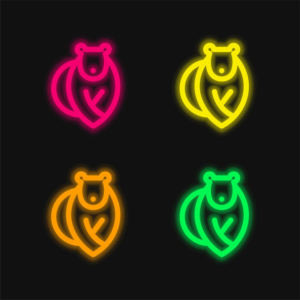 Orso quattro colori luminosi icona vettoriale al neon - Vettoriali, immagini