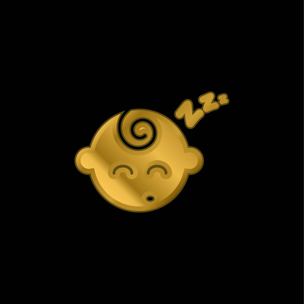 Silhueta bebê dormindo banhado a ouro ícone metálico ou vetor logotipo - Vetor, Imagem