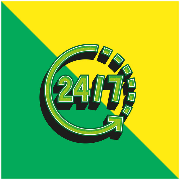 24 часа Зеленый и желтый современный 3d логотип векторной иконки - Вектор,изображение