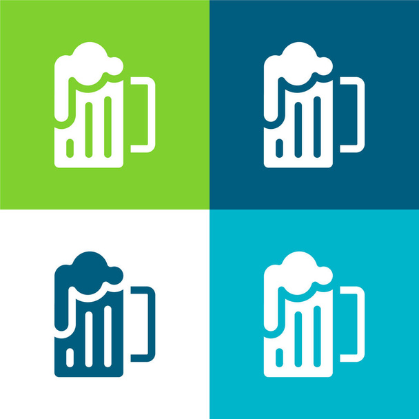 Пиво Плоский четырехцветный минимальный набор значков - Вектор,изображение