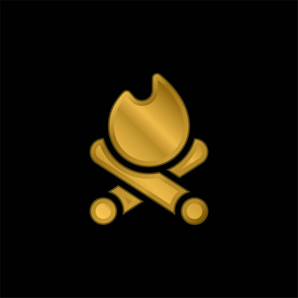 Hoguera chapado en oro icono metálico o logo vector - Vector, imagen