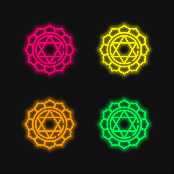 Anahata four color glowing neon vector icon - Vector, Image