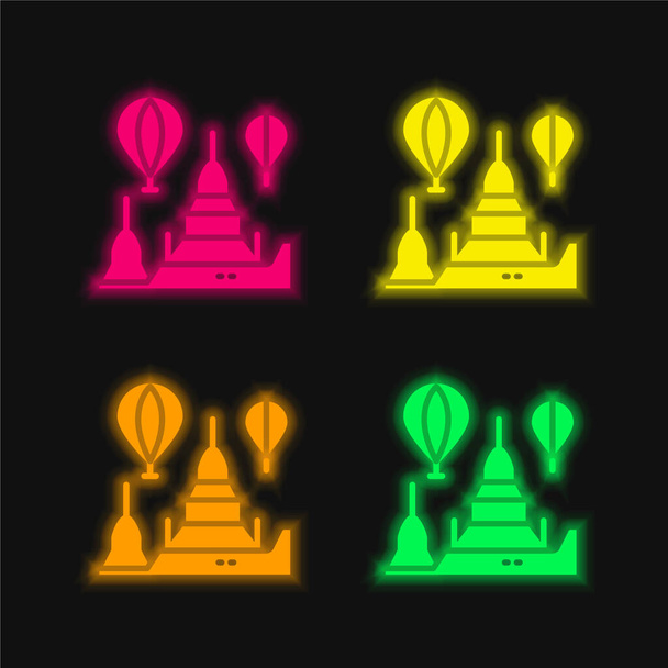Bagan vier Farben leuchtenden Neon-Vektor-Symbol - Vektor, Bild