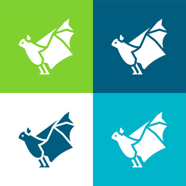 Bat Flat четыре цвета минимальный набор значков - Вектор,изображение