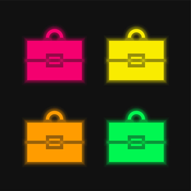 Aktatáska négy szín izzó neon vektor ikon - Vektor, kép