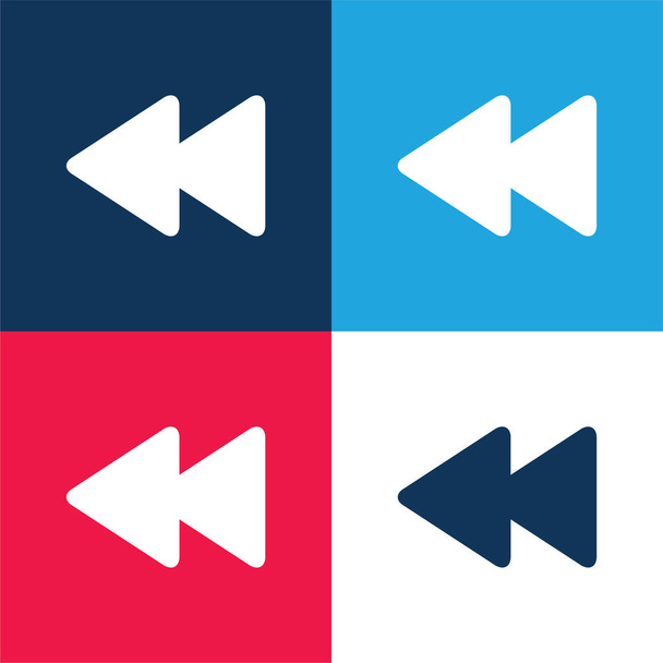 Flèches vers l'arrière Couple bleu et rouge quatre couleurs minimum jeu d'icônes - Vecteur, image