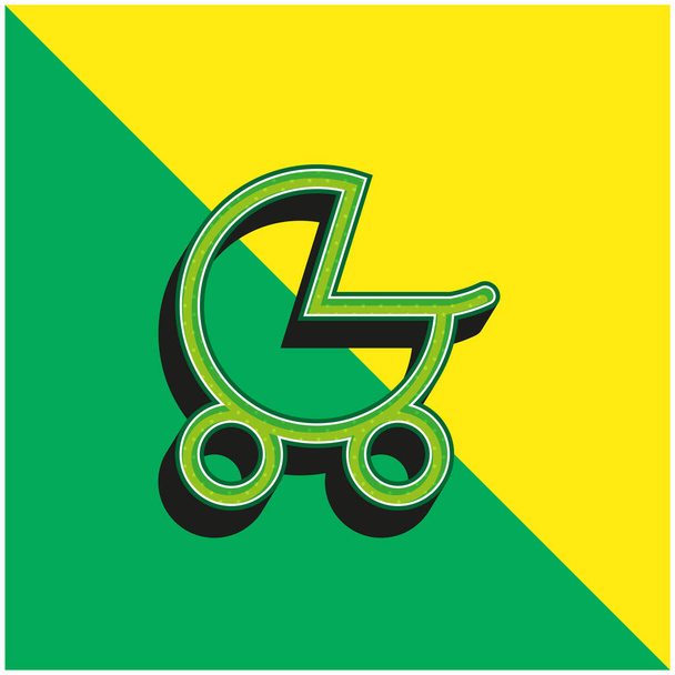 Baby Wandelwagen Groen en geel modern 3D vector icoon logo - Vector, afbeelding