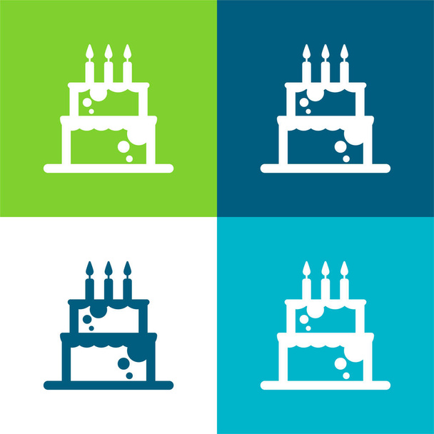 День рождения Кейл со свечами Плоский четырехцветный минимальный набор значков - Вектор,изображение