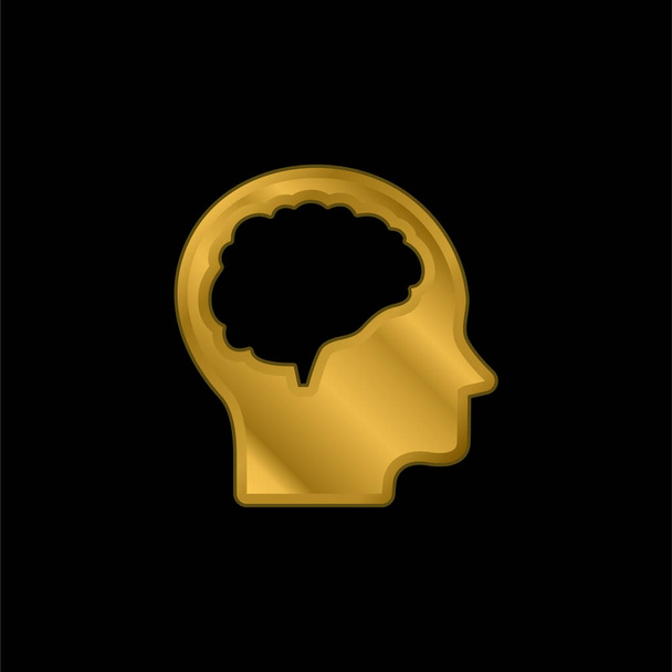 Mozek a hlava pozlacené kovové ikony nebo logo vektor - Vektor, obrázek
