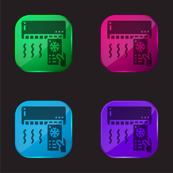 Acondicionador de aire icono de botón de cristal de cuatro colores - Vector, Imagen