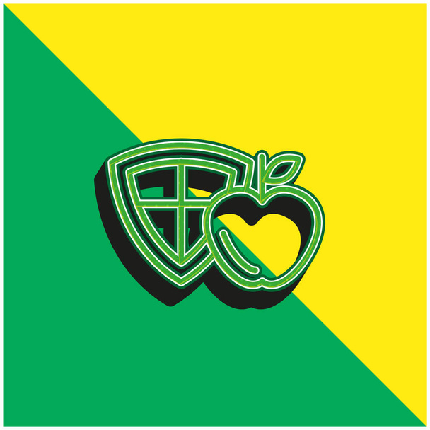 яблоко и щит зеленый и желтый современный 3D логотип векторной иконки - Вектор,изображение
