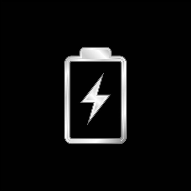 Battery With A Bolt Symbol silver plated metallic icon - Vector, Image