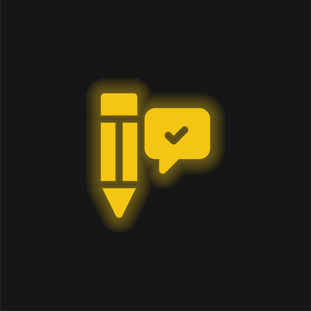 Akkoord geel gloeiend neon icoon - Vector, afbeelding