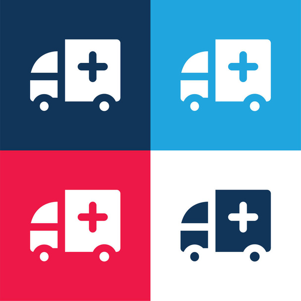 Krankenwagen blau und rot vier Farben minimalen Symbolsatz - Vektor, Bild