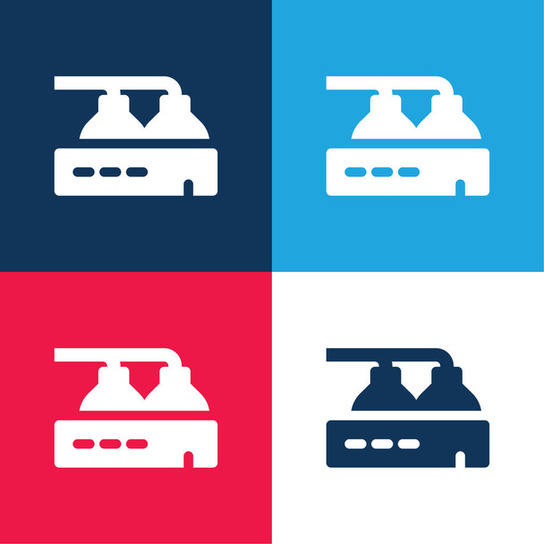 Sörgyár kék és piros négy szín minimális ikon készlet - Vektor, kép