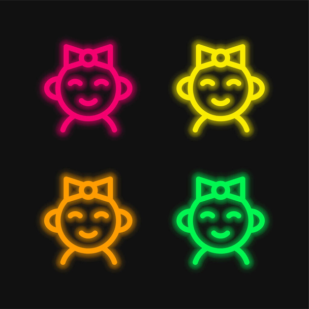 Baby Girl four color glowing neon vector icon - Vector, Image