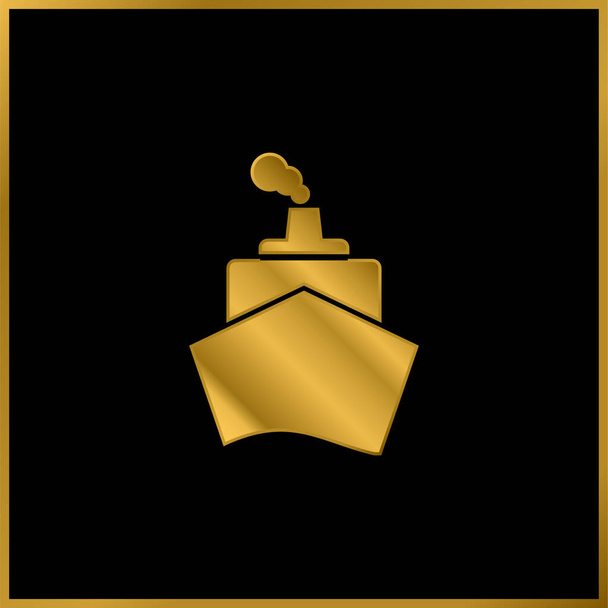 Barco de vista frontal chapado en oro icono metálico o logo vector - Vector, imagen