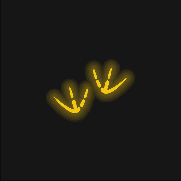 Отпечатки птиц жёлтый светящийся неоновый значок - Вектор,изображение