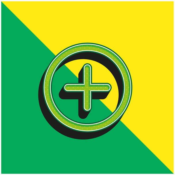Lisää Circular Interface Button Vihreä ja keltainen moderni 3d vektori kuvake logo - Vektori, kuva
