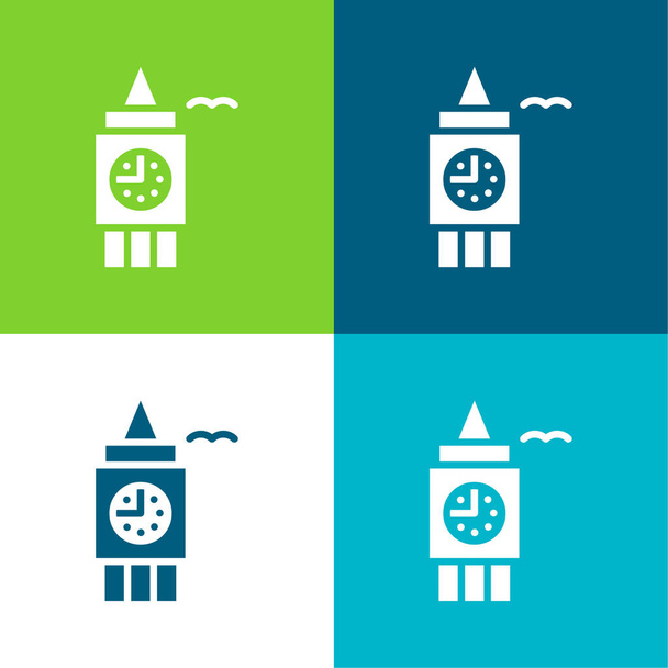 Big Ben Flat set di icone minimali a quattro colori - Vettoriali, immagini