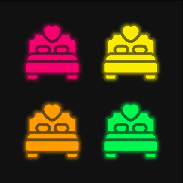 Bed neljä väriä hehkuva neon vektori kuvake - Vektori, kuva