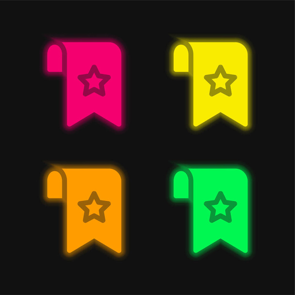 Marcador cuatro color brillante icono del vector de neón - Vector, Imagen