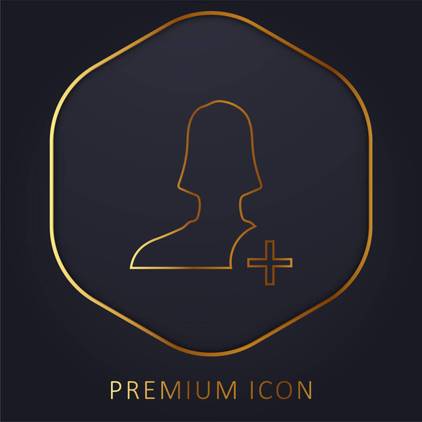 Añadir usuario femenino línea de oro logotipo premium o icono - Vector, Imagen