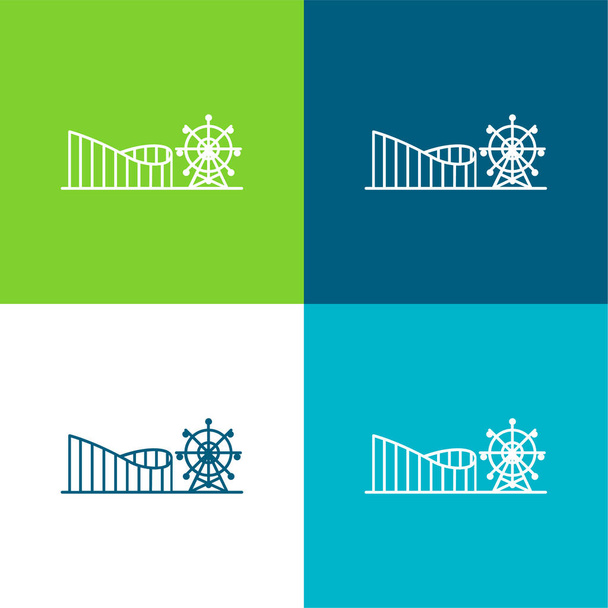 Vidámpark Lakás négy szín minimális ikon készlet - Vektor, kép