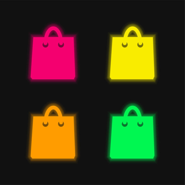 Black Shopping Bag Tool čtyři barvy zářící neonový vektor ikona - Vektor, obrázek