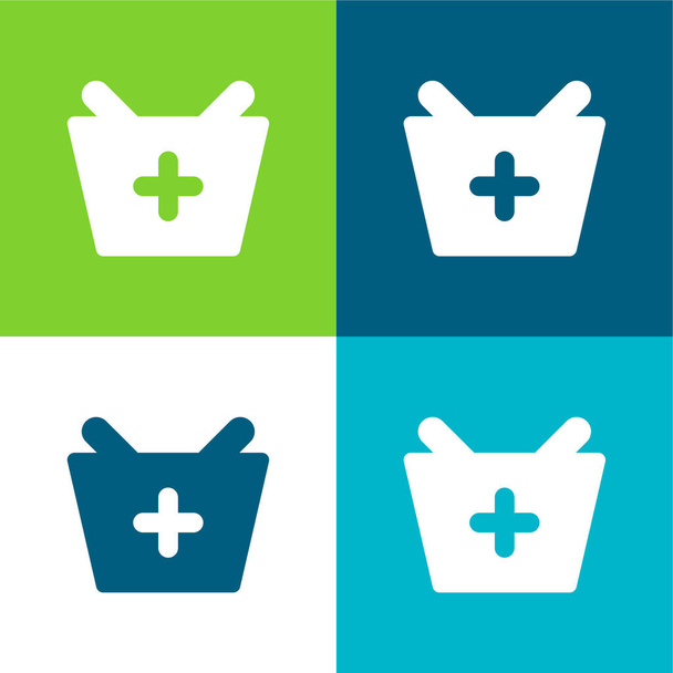 Add To Basket Flat four color minimal icon set - Vector, Image