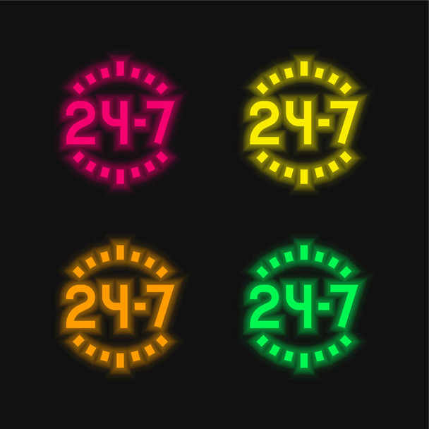 24 óra négy szín izzó neon vektor ikon - Vektor, kép