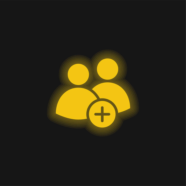 Añadir Grupo amarillo brillante icono de neón - Vector, imagen