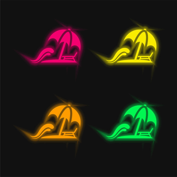 Playa de cuatro colores brillante icono del vector de neón - Vector, Imagen