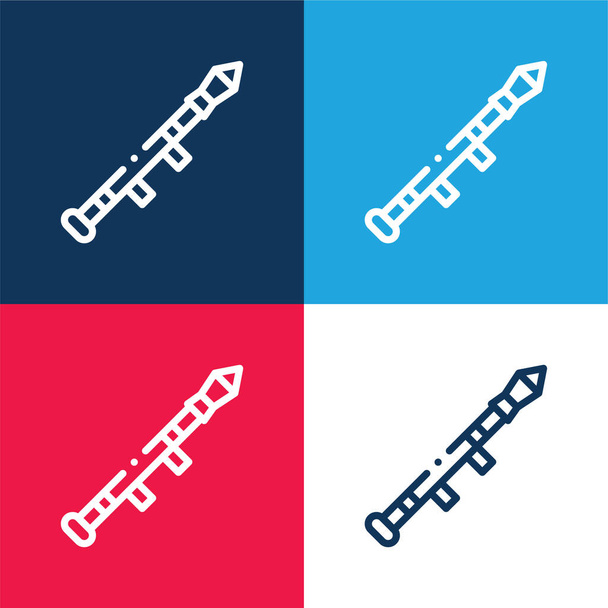 Bazooka niebieski i czerwony zestaw czterech kolorów minimalny zestaw ikon - Wektor, obraz