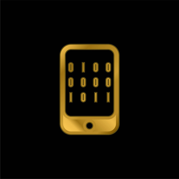 Bir bilgisayar altın kaplamalı metalik simge veya logo vektörünün ikili verisi - Vektör, Görsel