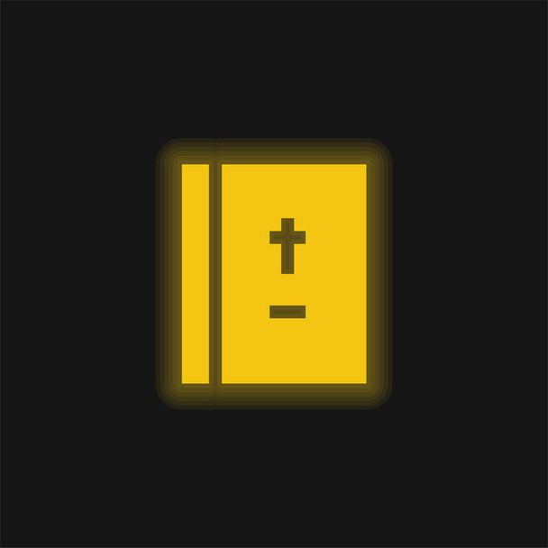 Biblia sárga izzó neon ikon - Vektor, kép