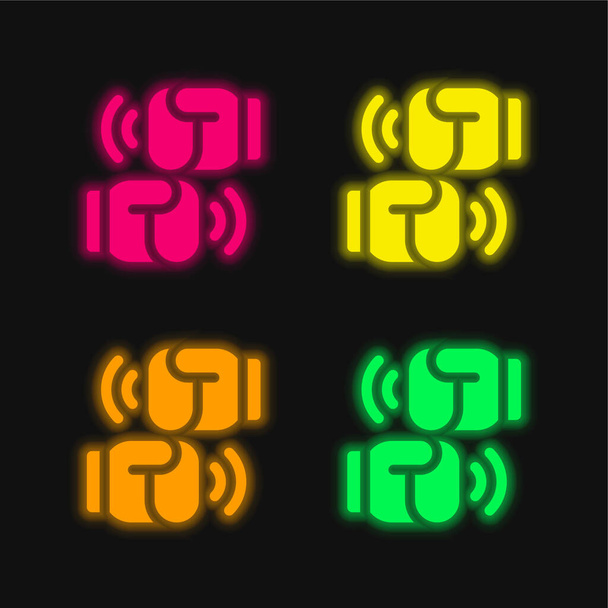 Boxe quatro cores brilhante ícone vetor de néon - Vetor, Imagem