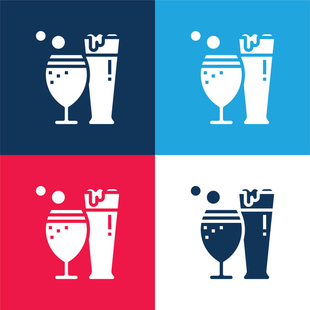 Pivo modré a červené čtyři barvy minimální ikona nastavena - Vektor, obrázek