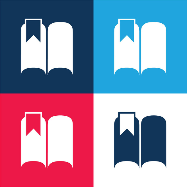 Bookmark On An Open Book Black Shape blue and red four color minimal icon set - Vector, Image