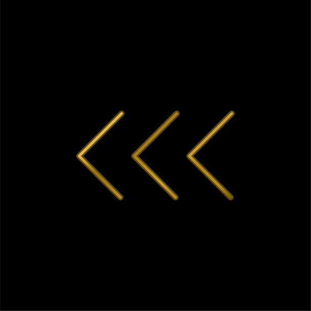 Puntas de flecha que apuntan a la izquierda chapado en oro icono metálico o logo vector - Vector, imagen