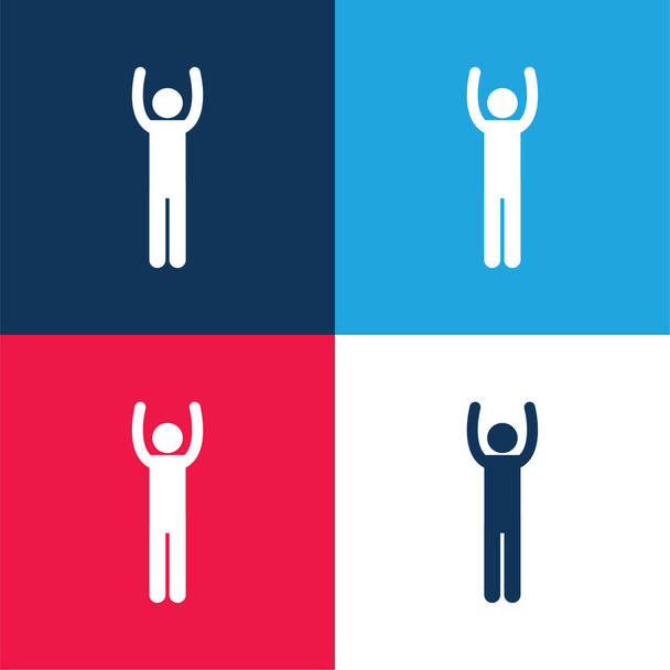 Arms Up Silhouette blue and red four color minimal icon set - Vector, Image