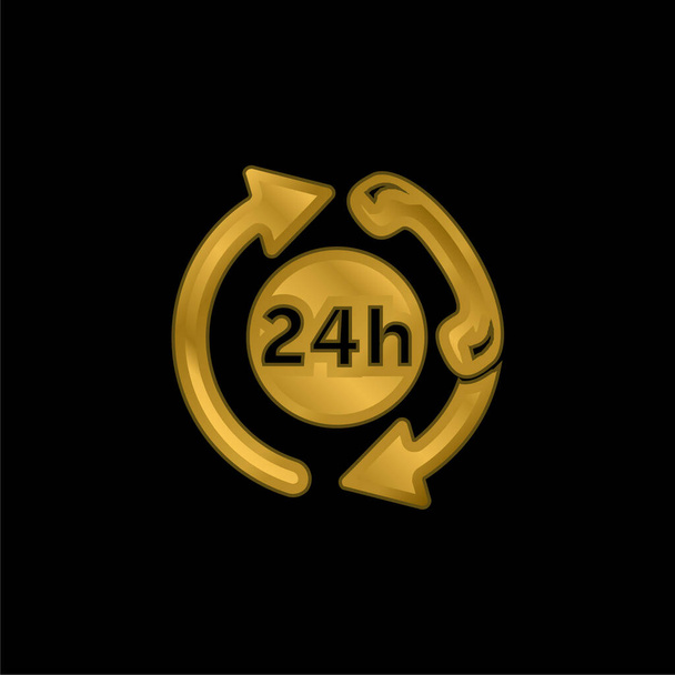 24 Hours Phone Assistance Service gold plated metalic icon or logo vector - Vector, Image