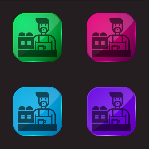 Barista čtyři barvy skleněné tlačítko ikona - Vektor, obrázek