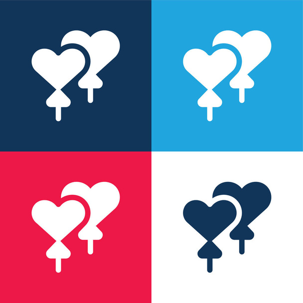Globos azul y rojo conjunto de iconos mínimo de cuatro colores - Vector, Imagen
