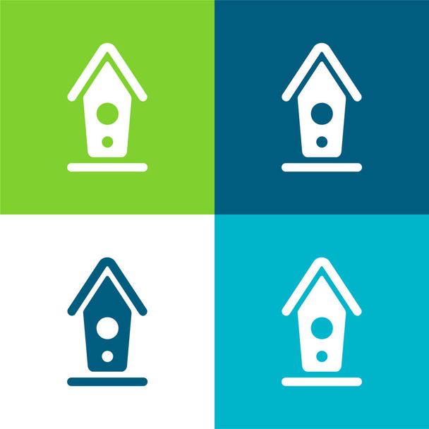 Birdhouse Flat conjunto de iconos mínimos de cuatro colores - Vector, imagen