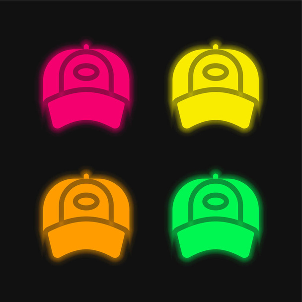 Baseball Cap neljä väriä hehkuva neon vektori kuvake - Vektori, kuva