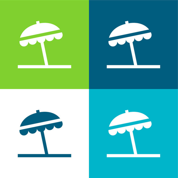 Strand Esernyő Lakás négy szín minimális ikon készlet - Vektor, kép