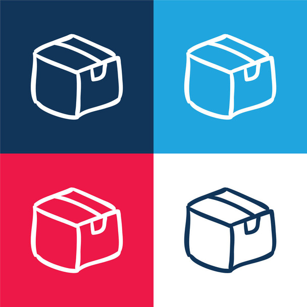 Archive Box vázolt kézi húzott eszköz kék és piros négy szín minimális ikon készlet - Vektor, kép